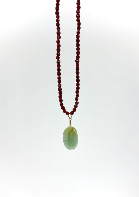 Green Jade Abalone + Carnelian Necklace