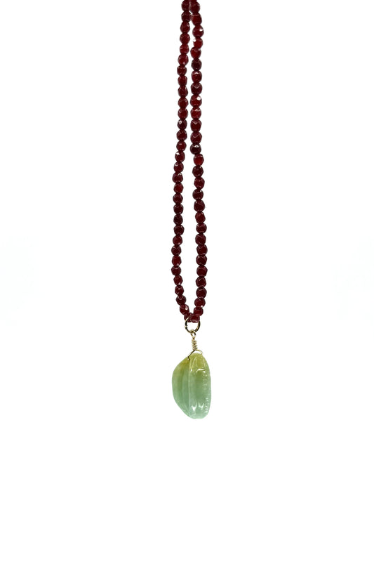 Green Jade Abalone + Carnelian Necklace