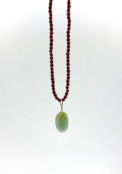 Green Jade Abalone + Carnelian Necklace