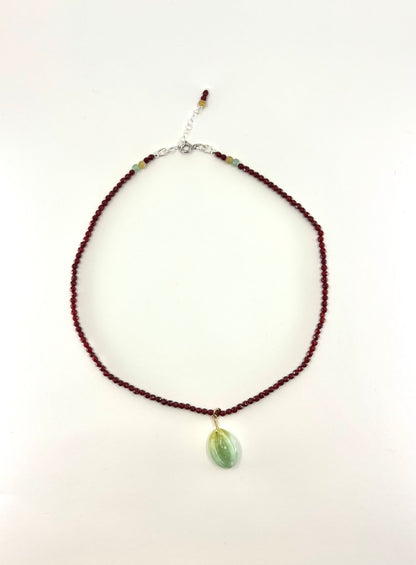 Green Jade Abalone + Carnelian Necklace