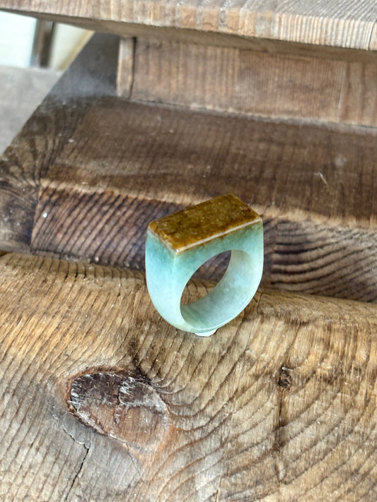 Jade Signet Ring Brown X Green