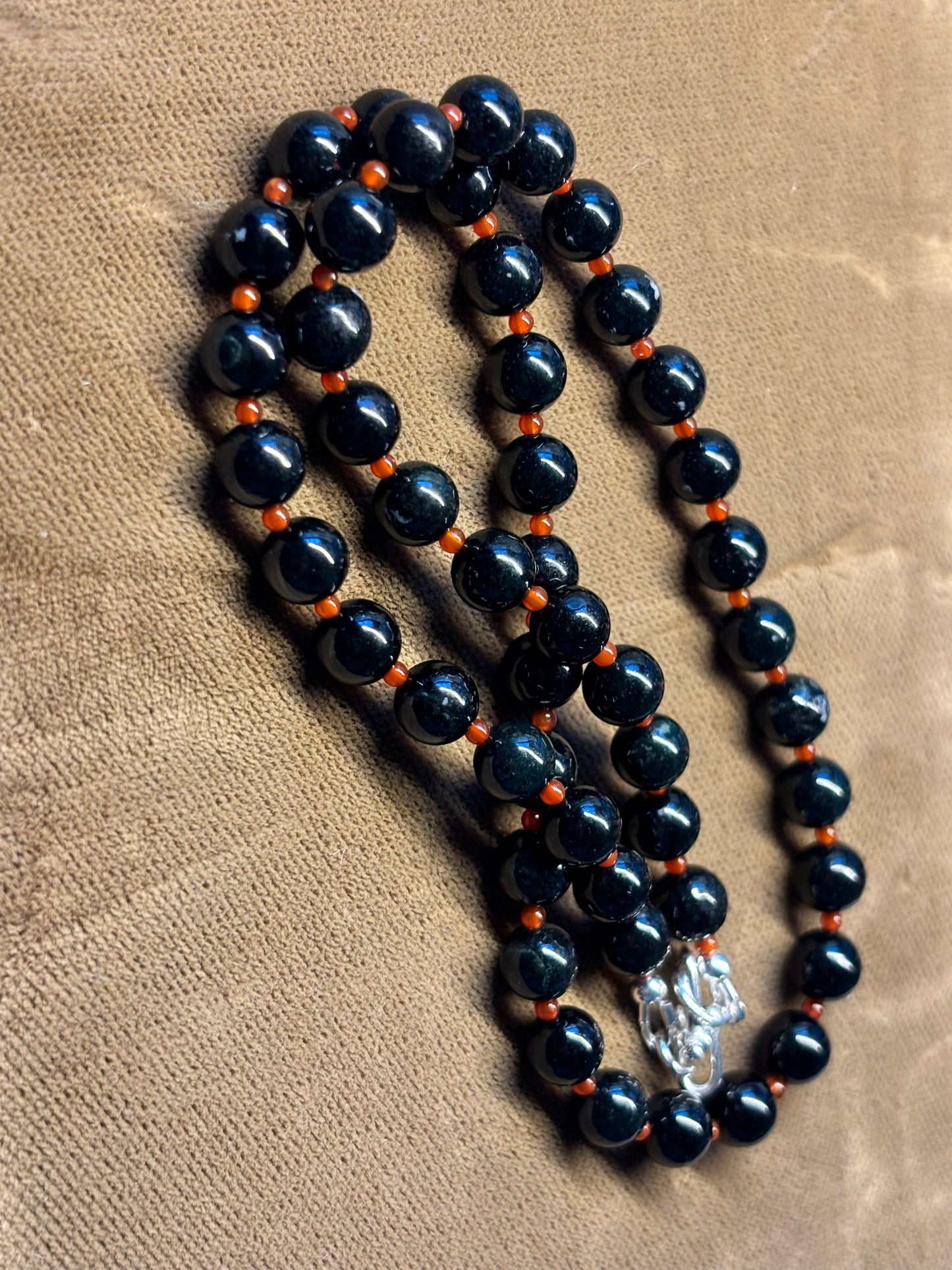 Black Jadeite + Carnelian Necklace