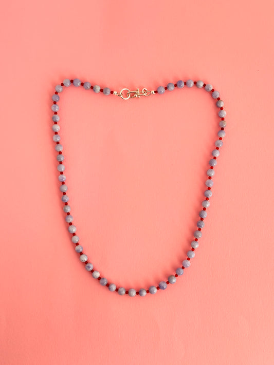 Lavender Jade Bead + Carnelian Necklace