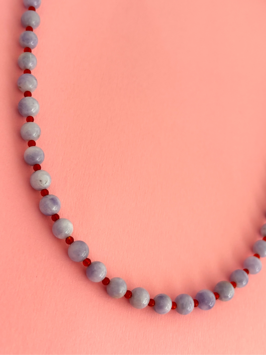 Lavender Jade Bead + Carnelian Necklace