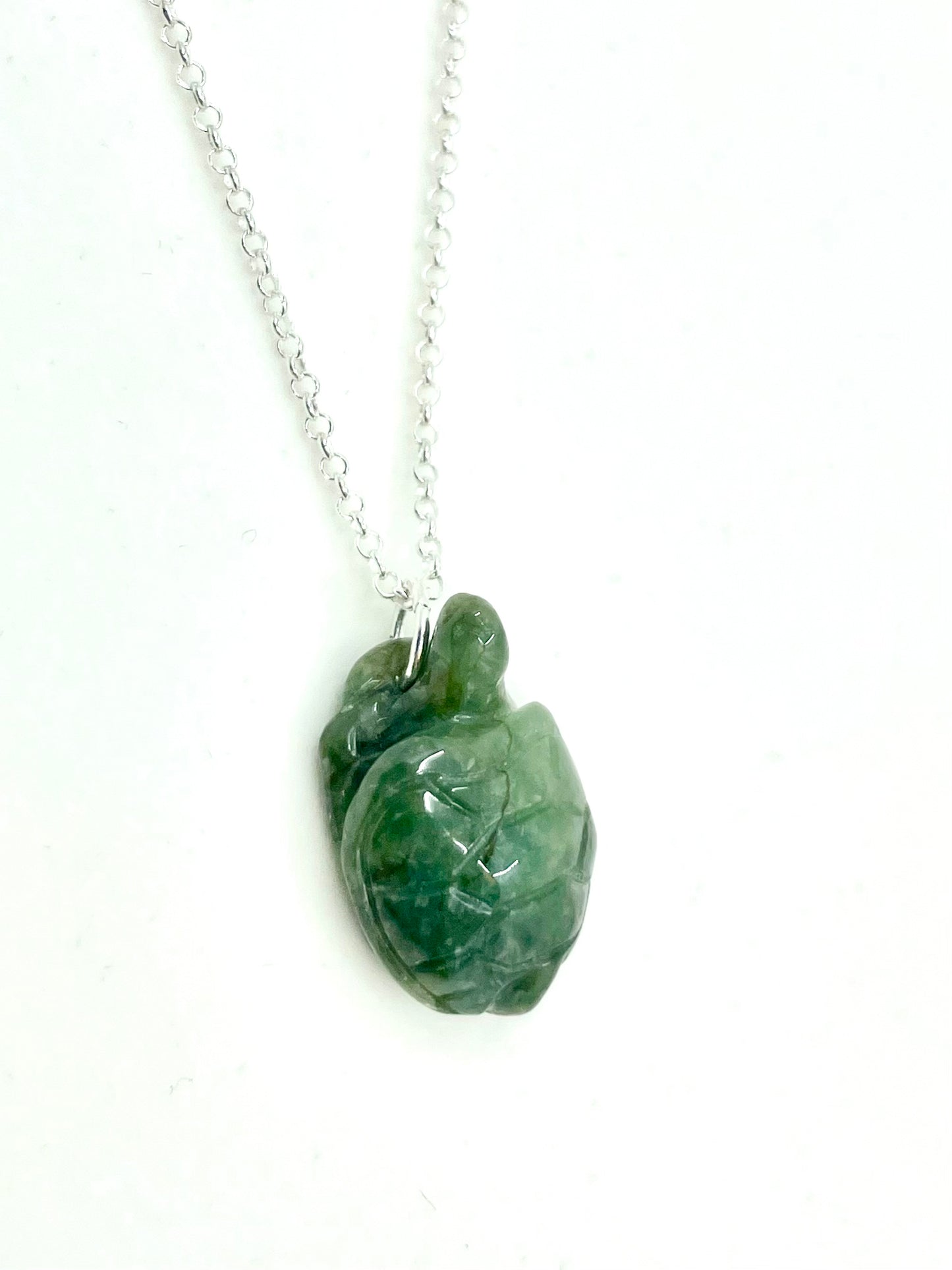 Jade Turtle Necklace With Silver Chain