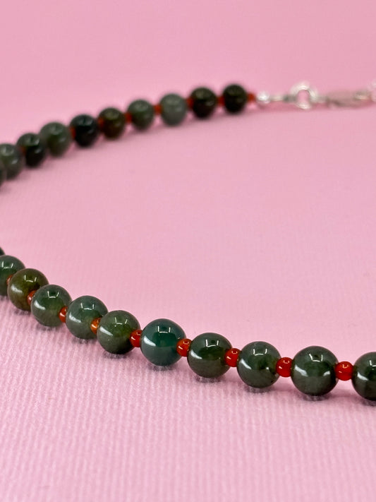 Mixed Green Jade + Carnelian Necklace